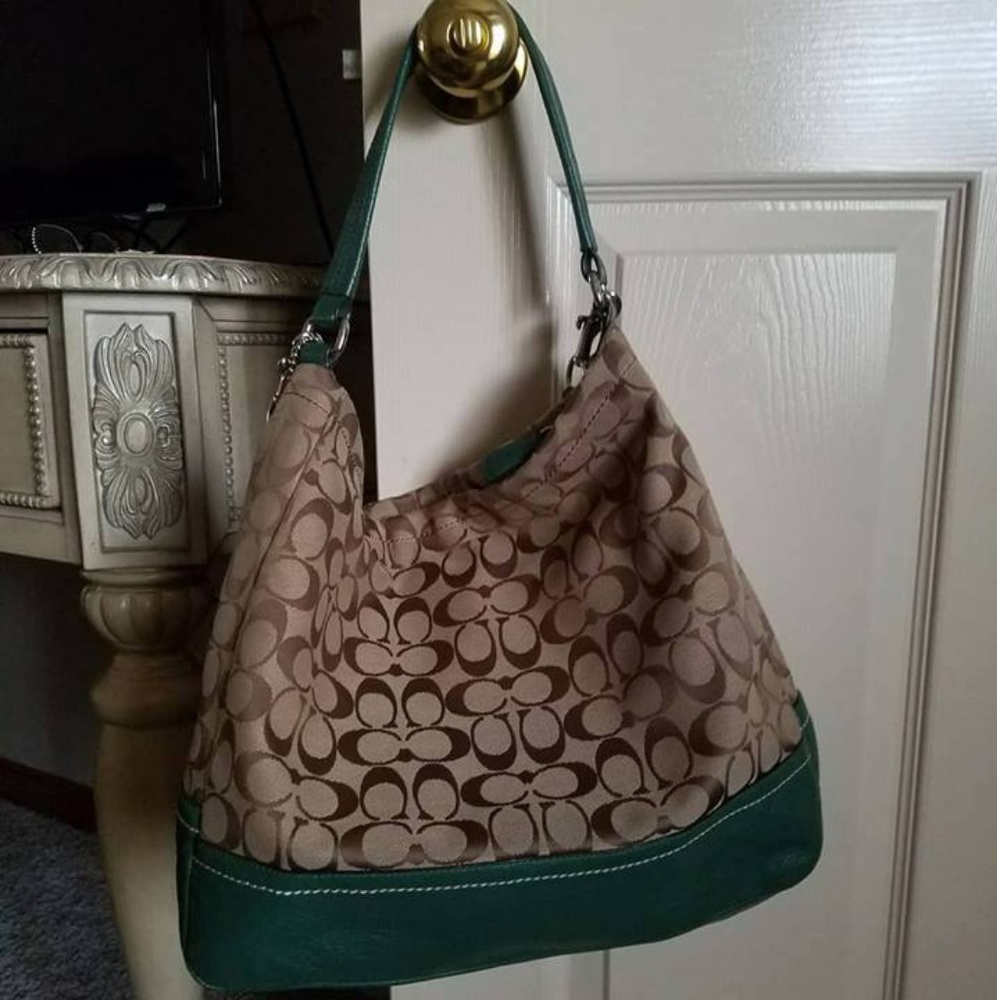 Tan and Green Coach Bag